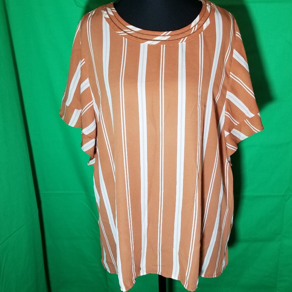 Liz Claiborne Womens Size Large Rust & White‎ Striped Blouse Retro Office Party